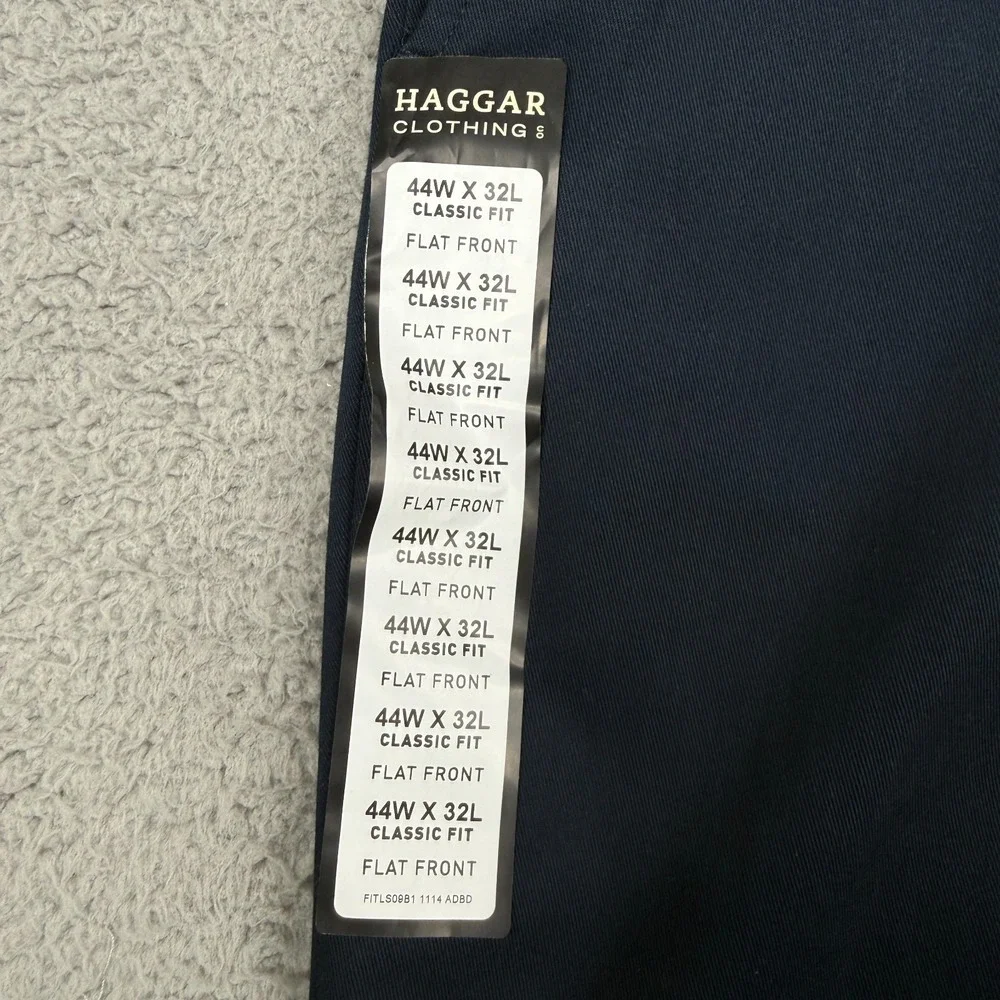 Haggar Premium No Iron Khaki Pants Mens 44x32 Navy Flat Classic Fit Stretch NWT